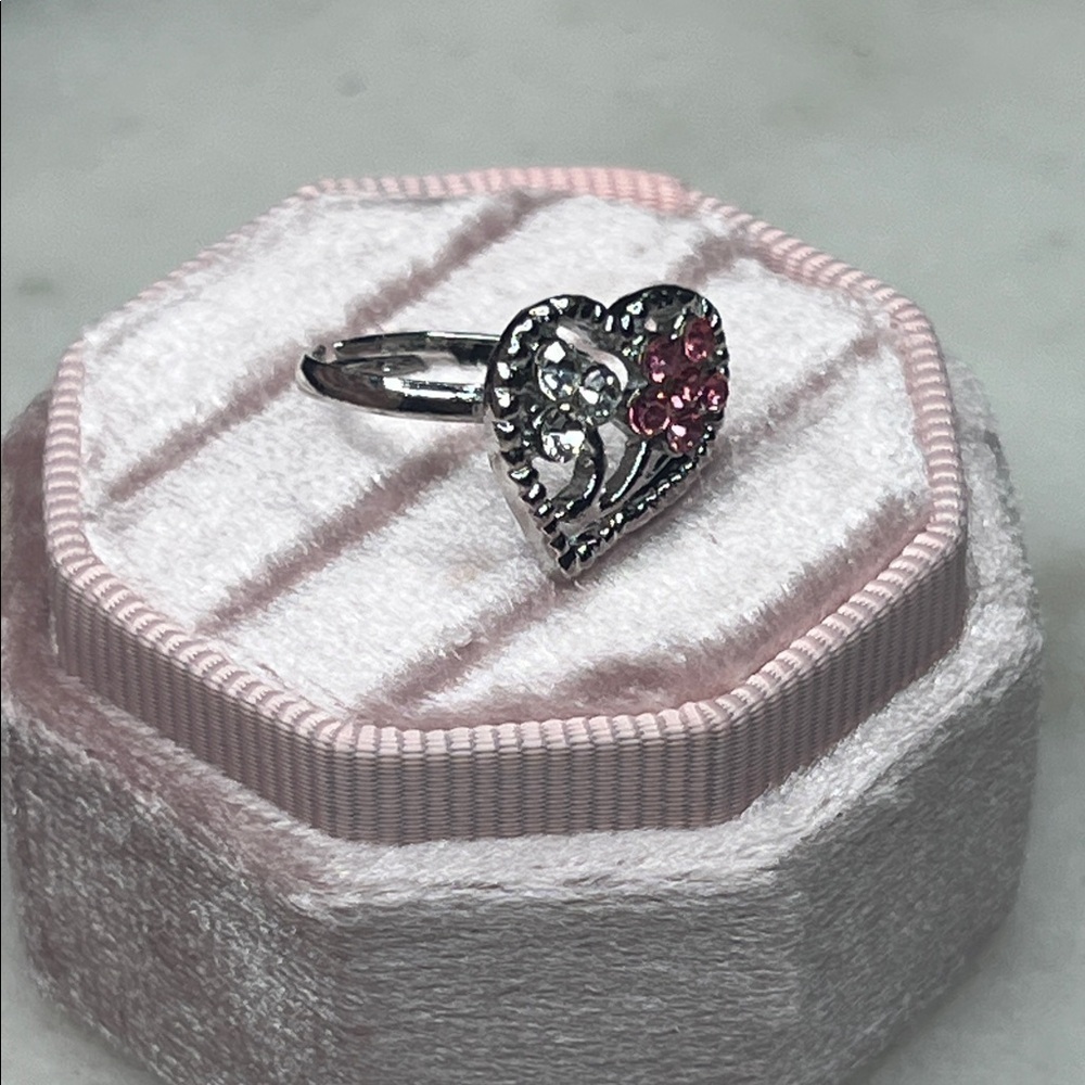 Silver and Pink Crystal Adjustable Ring - Picture 6 of 8